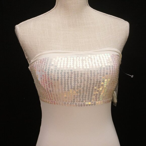 DKNY Ivory Bandeau Under Wire Built in Bra Sequin Banded Swimsuit Women’s Size 6 - Picture 2 of 9